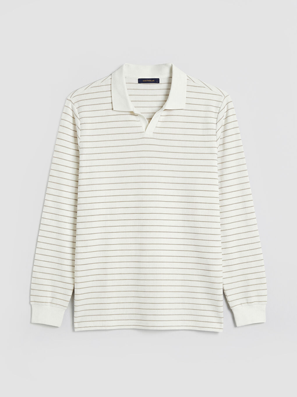 Bej Polo Yaka Çizgili Erkek Sweatshirt-4