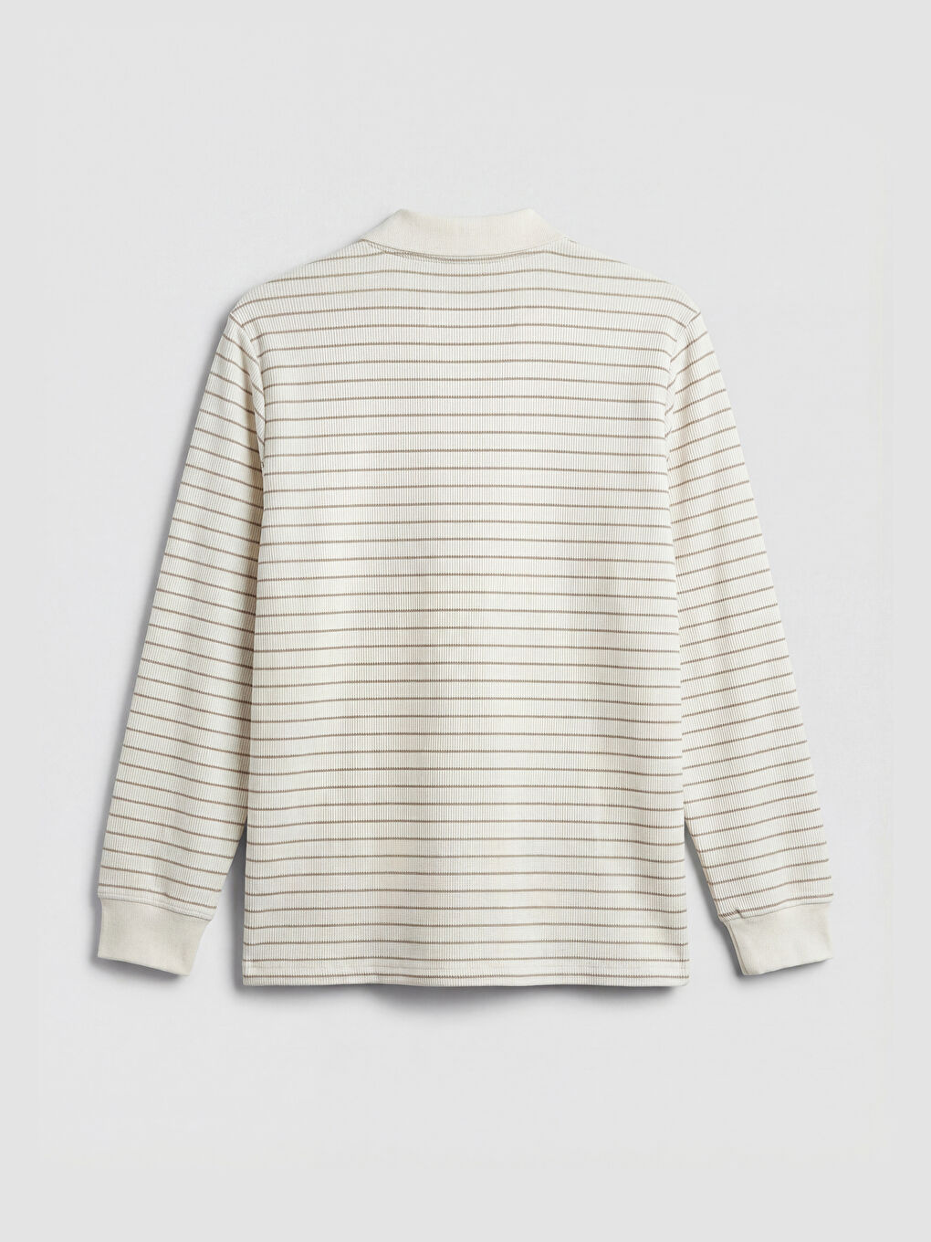 Bej Polo Yaka Çizgili Erkek Sweatshirt-5