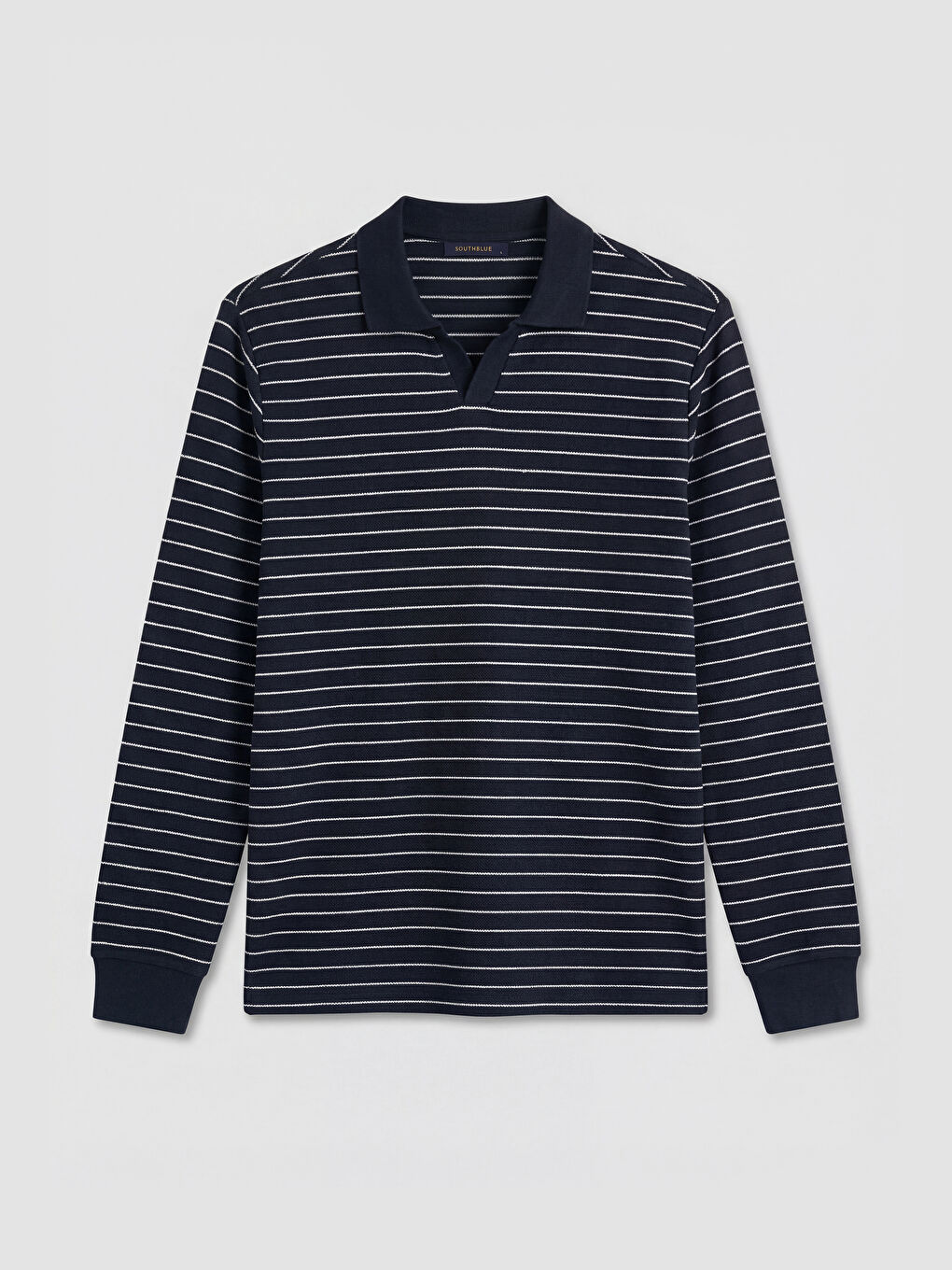 Lacivert Polo Yaka Çizgili Erkek Sweatshirt-4