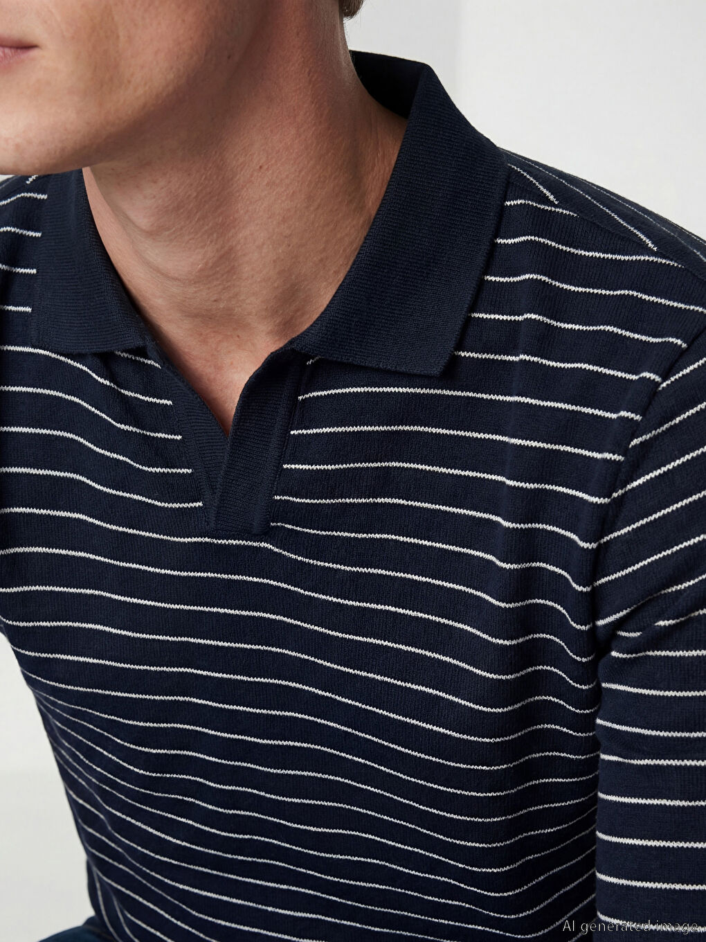 Lacivert Polo Yaka Çizgili Erkek Sweatshirt-2