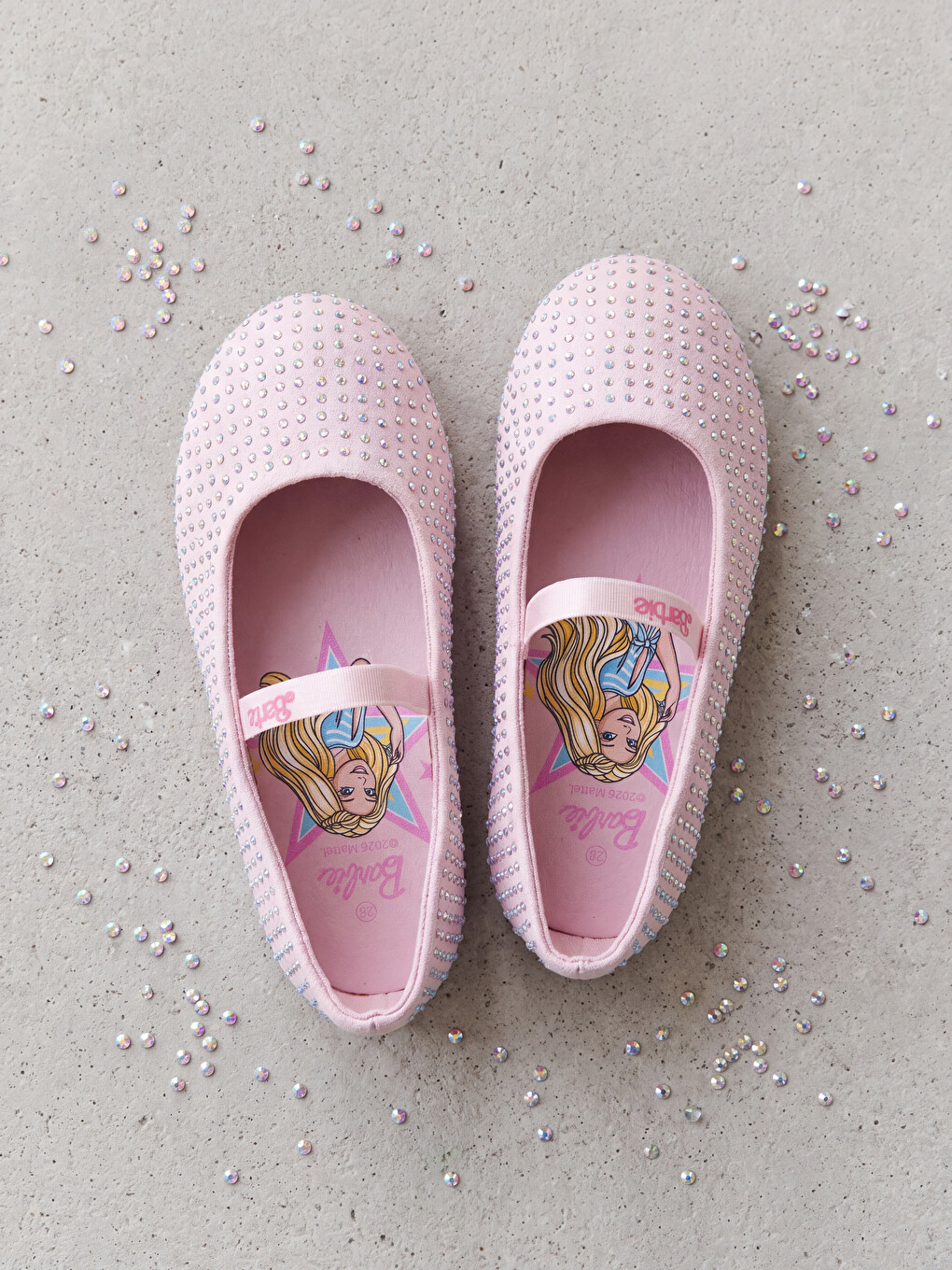 Barbie Printed Rhinestone Embellished Girls' Ballet Flats-1