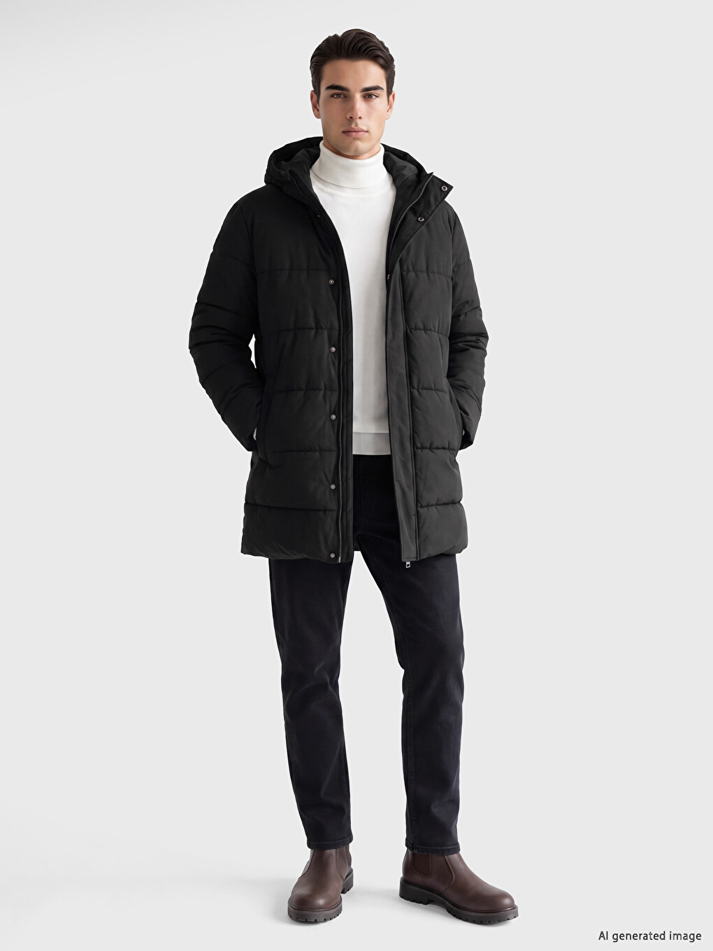 Regular Fit Hooded Men's Puffer Coat-1
