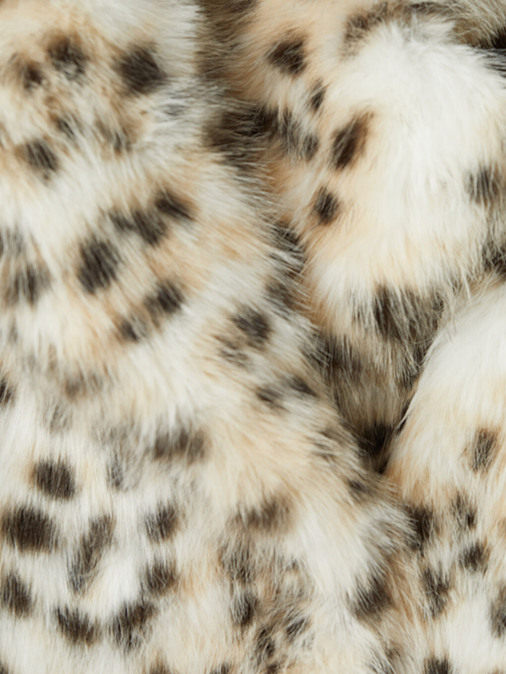 Ekru Leopar Desenli Kadın Kürk Kaban-7