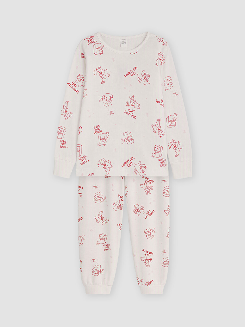 Ekru Baskılı Bisiklet Yaka Kız Çocuk Pijama Takım