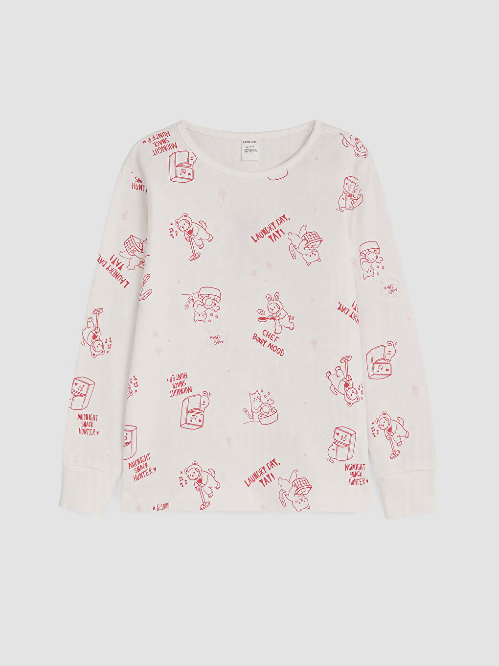 Ekru Baskılı Bisiklet Yaka Kız Çocuk Pijama Takım-1