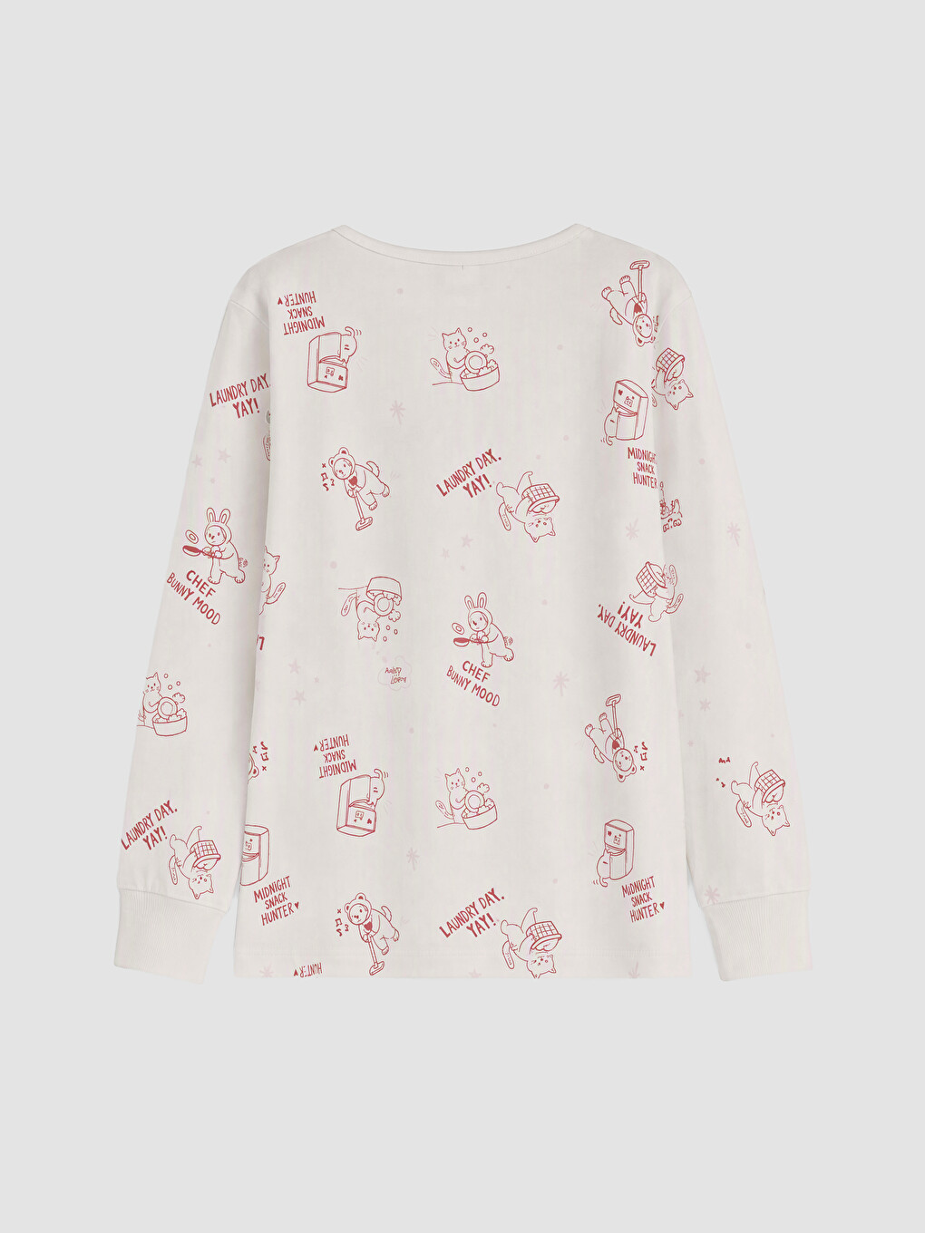 Ekru Baskılı Bisiklet Yaka Kız Çocuk Pijama Takım-3