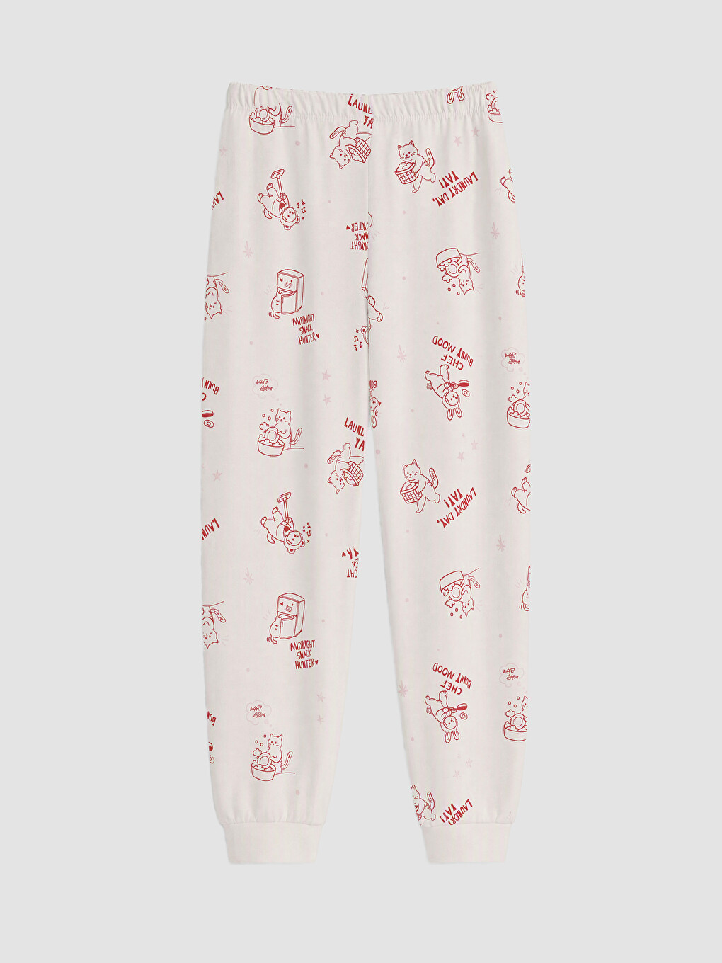Ekru Baskılı Bisiklet Yaka Kız Çocuk Pijama Takım-4