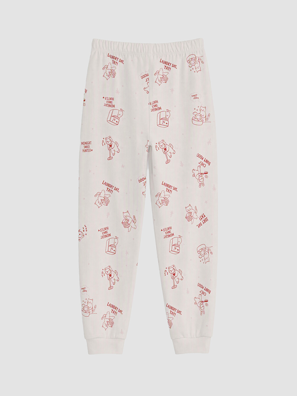 Ekru Baskılı Bisiklet Yaka Kız Çocuk Pijama Takım-6