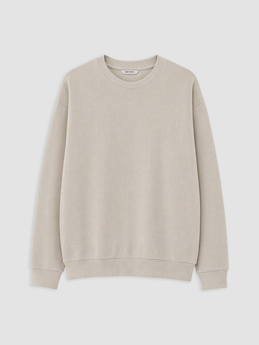 Bej Bisiklet Yaka Erkek Sweatshirt