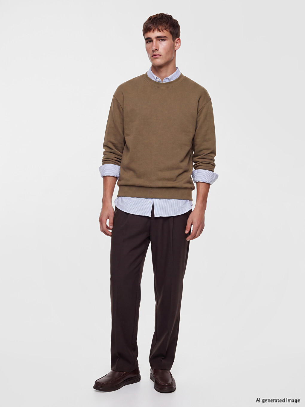Kahverengi Bisiklet Yaka Erkek Sweatshirt-1