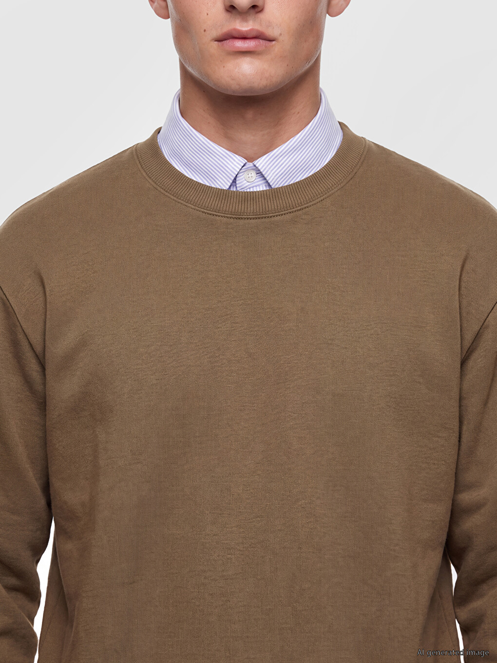 Kahverengi Bisiklet Yaka Erkek Sweatshirt-2
