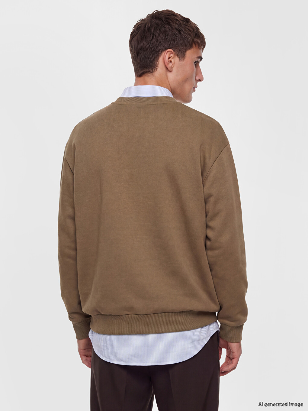 Kahverengi Bisiklet Yaka Erkek Sweatshirt-3