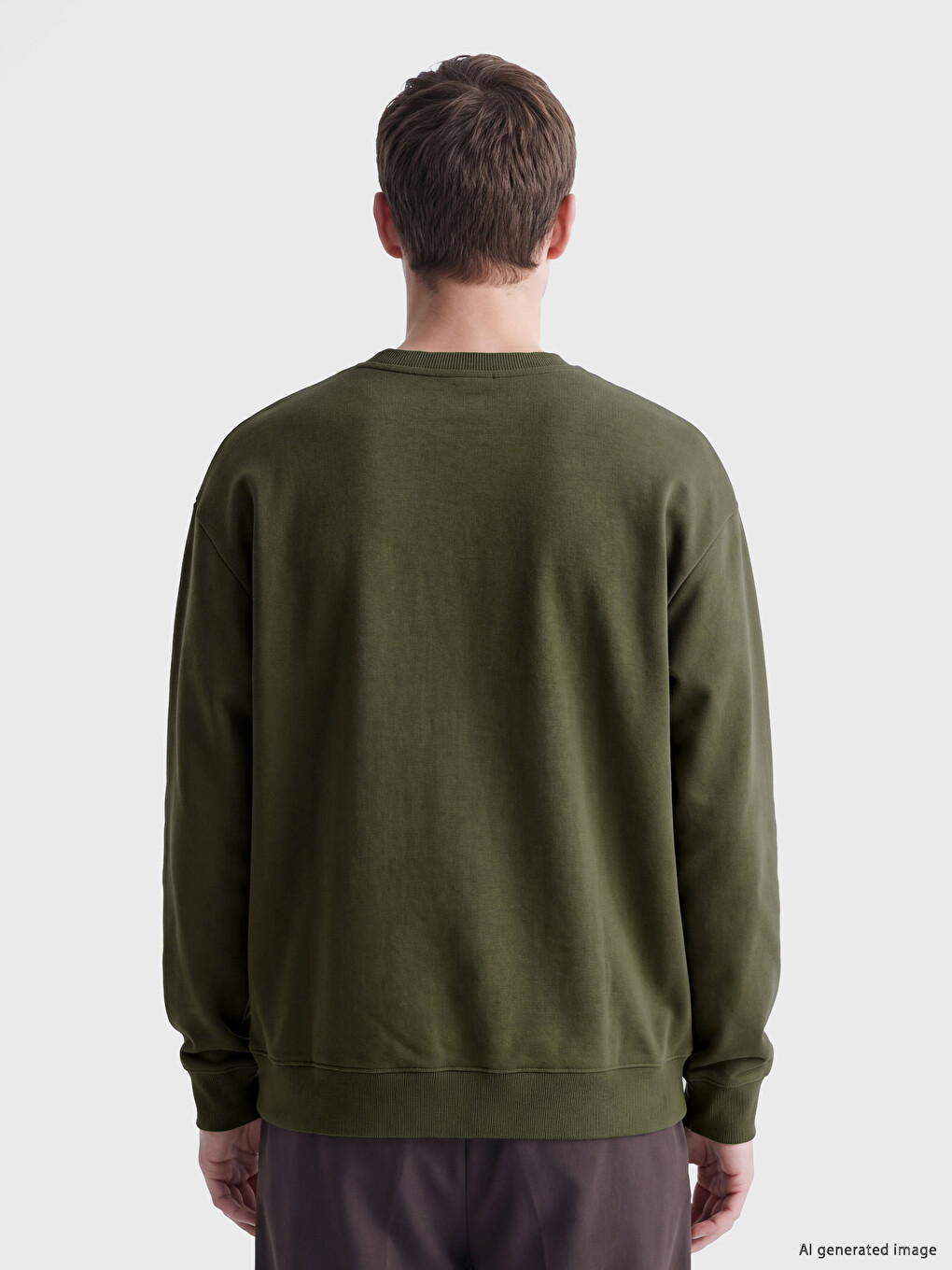 Haki Bisiklet Yaka Erkek Sweatshirt-3