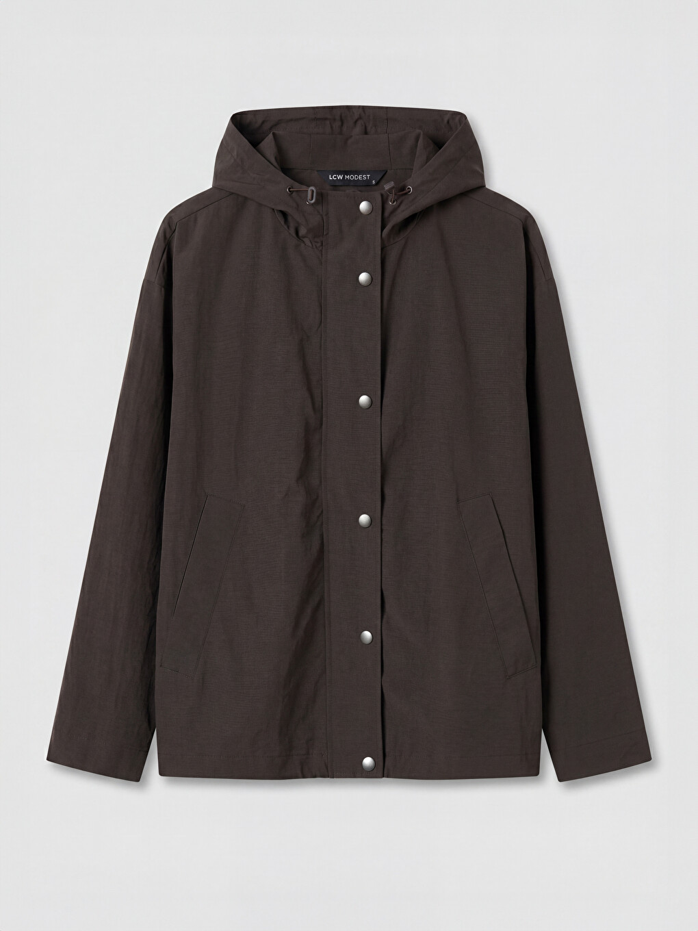 Kahverengi Kapüşonlu Oversize Kadın Yağmurluk-4