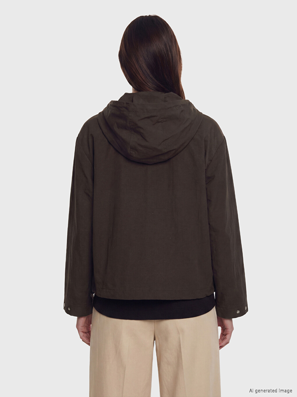 Kahverengi Kapüşonlu Oversize Kadın Yağmurluk-3