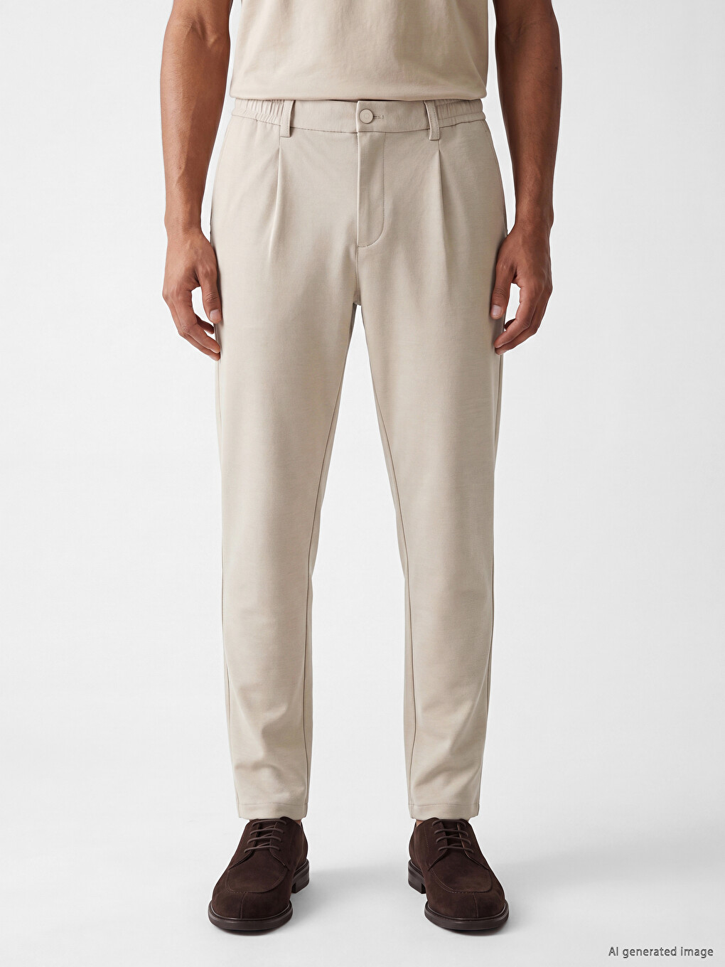 Elastic Waist Slim Fit Men's Pleated Trousers-1