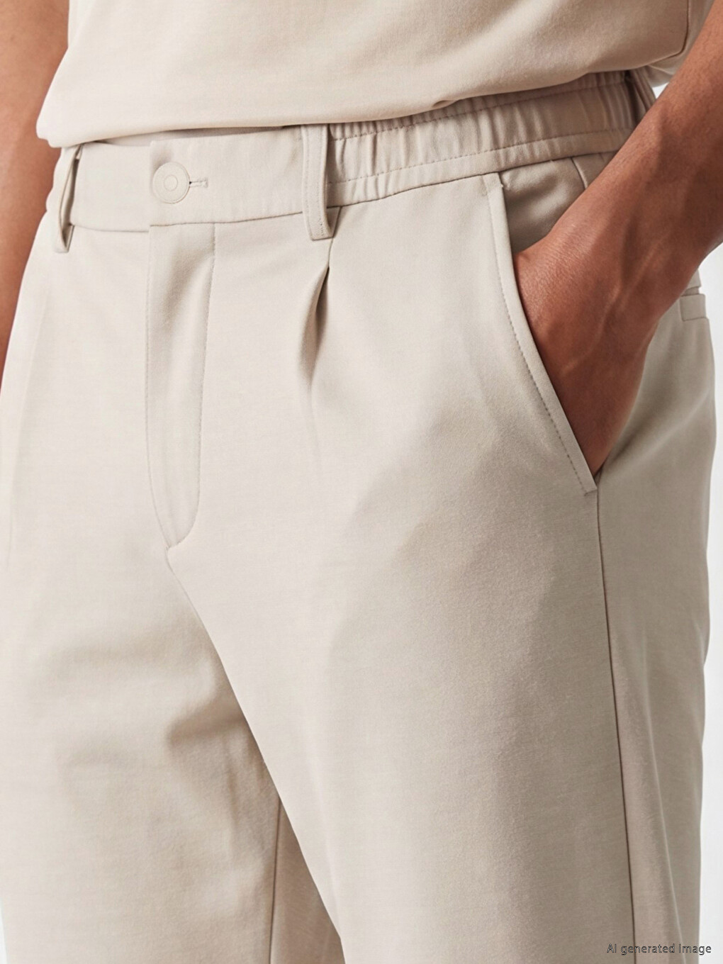 Elastic Waist Slim Fit Men's Pleated Trousers-2