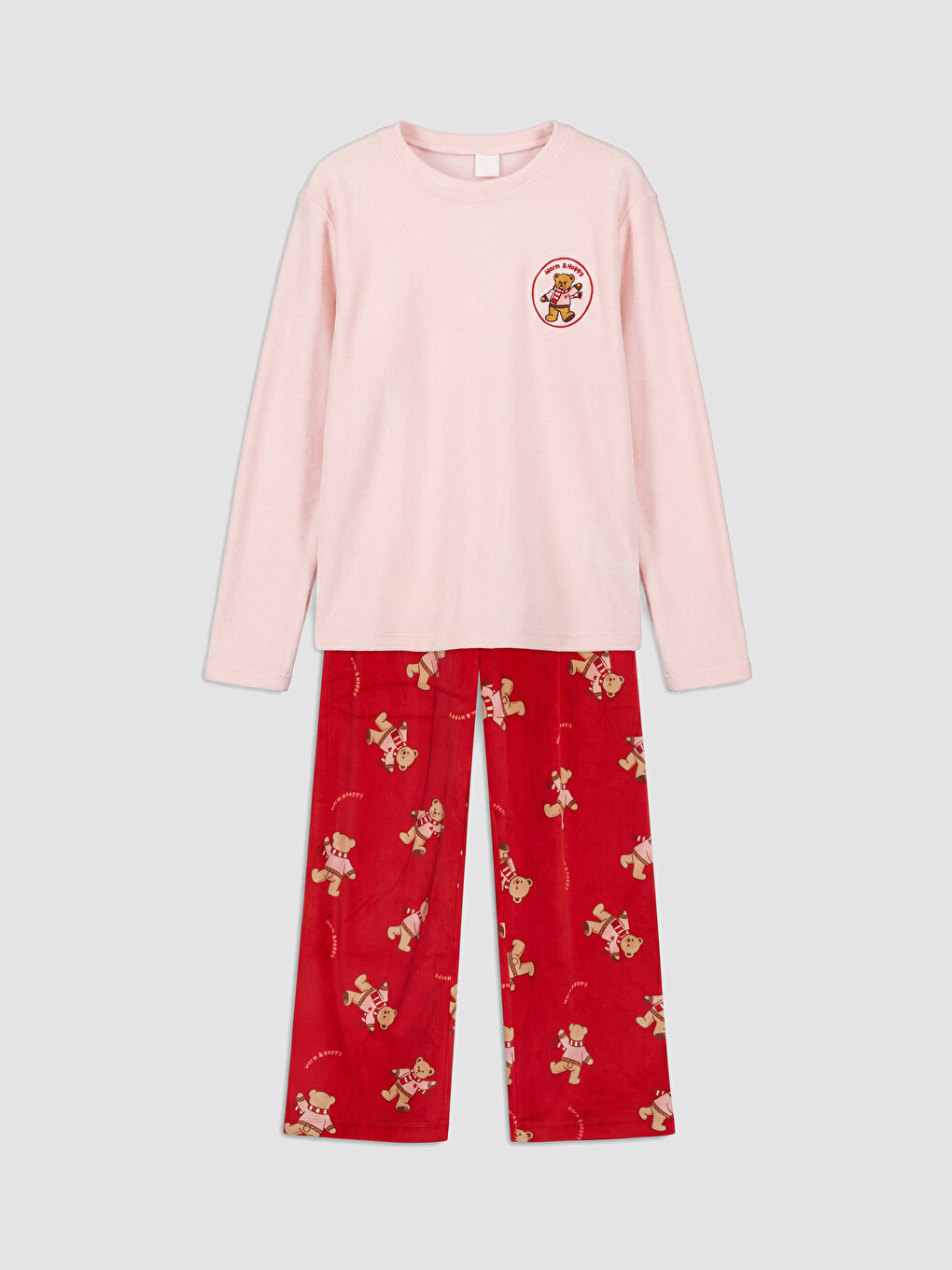 Pembe Kız Çocuk Kadife Pijama Takım