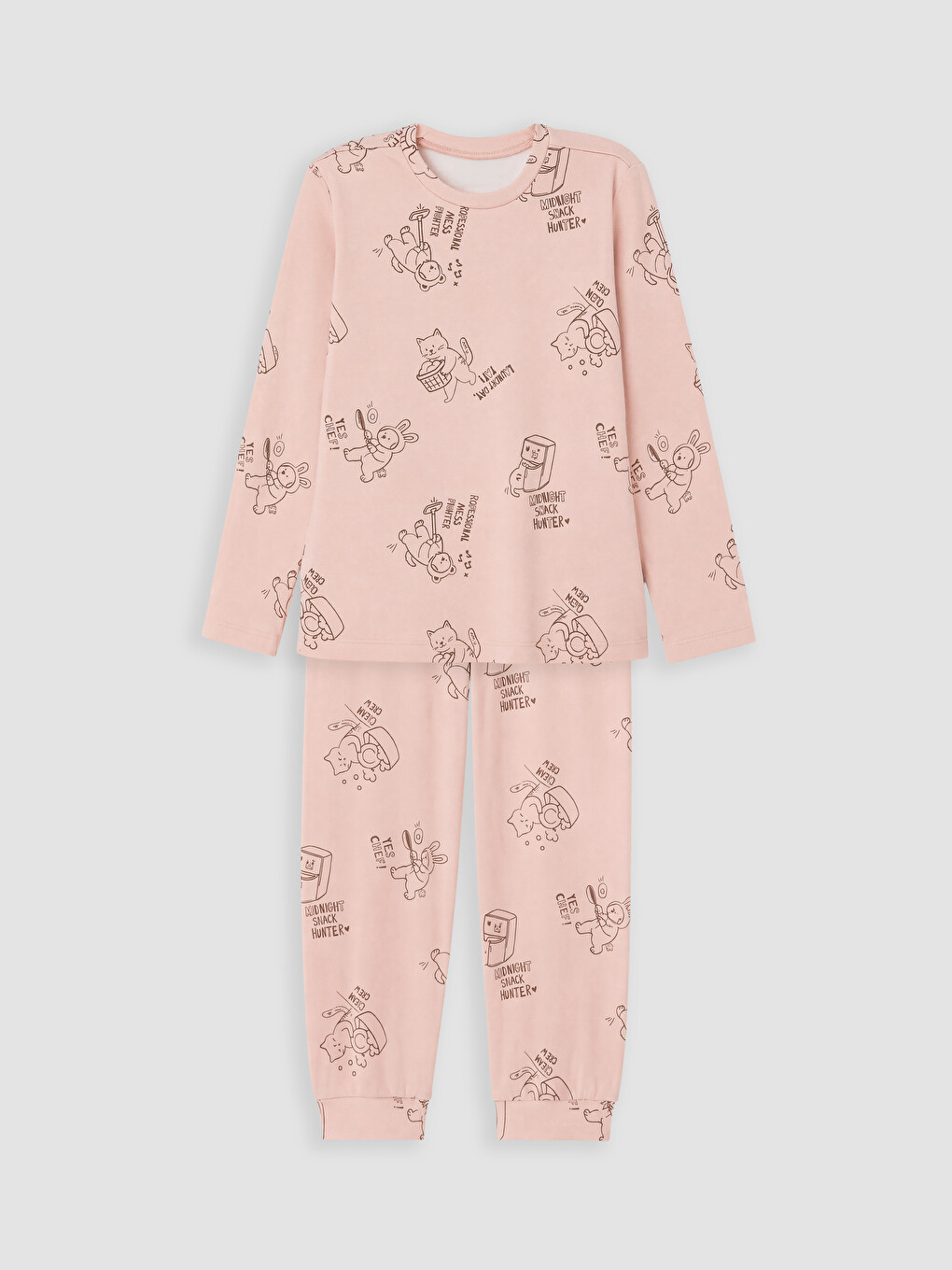 Pembe Bisiklet Yaka Kız Çocuk Pijama Takım