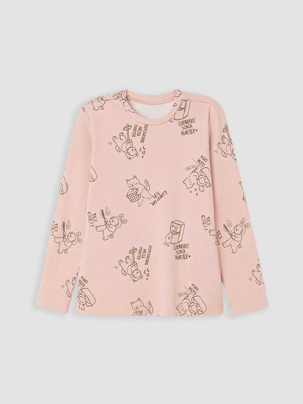 Pembe Bisiklet Yaka Kız Çocuk Pijama Takım-1