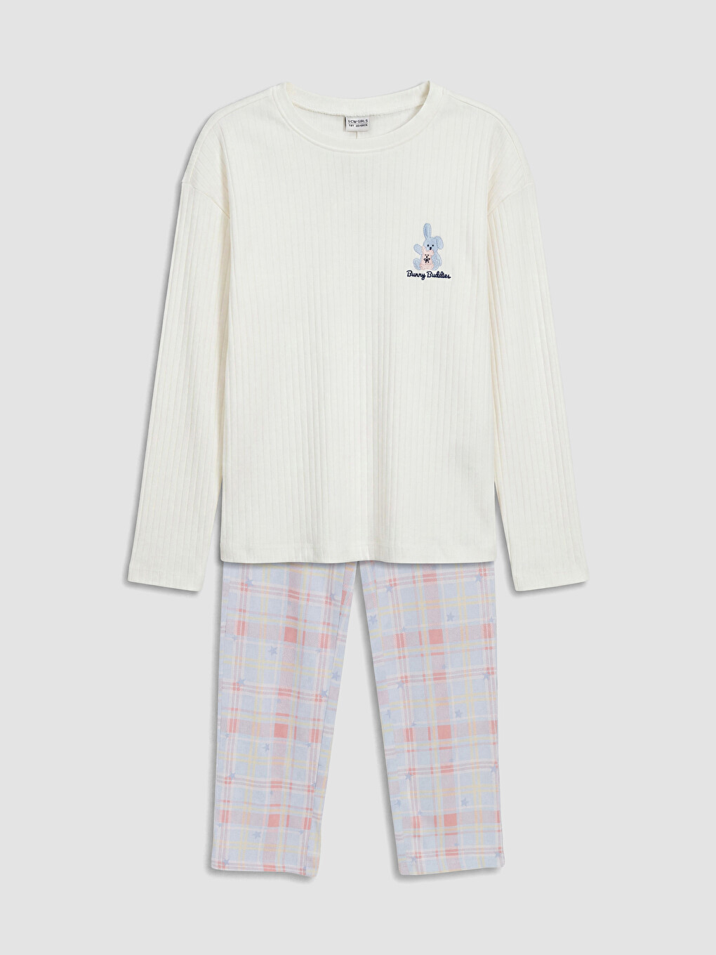 Ekru Nakışlı Kız Çocuk Pijama Takım