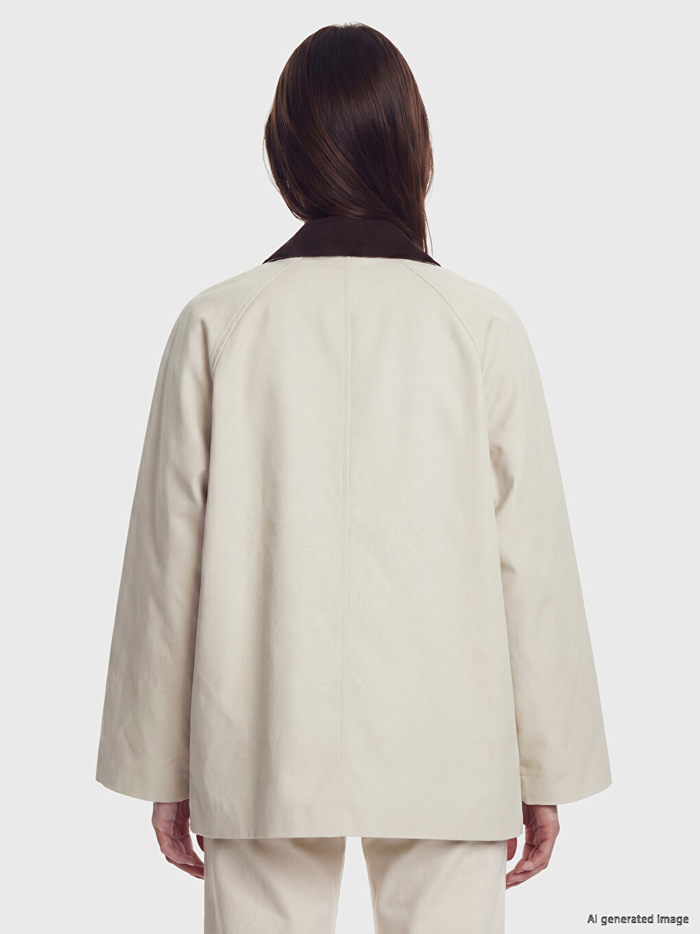 Bej Asimetrik Gömlek Yaka Oversize Kadın Trençkot-3