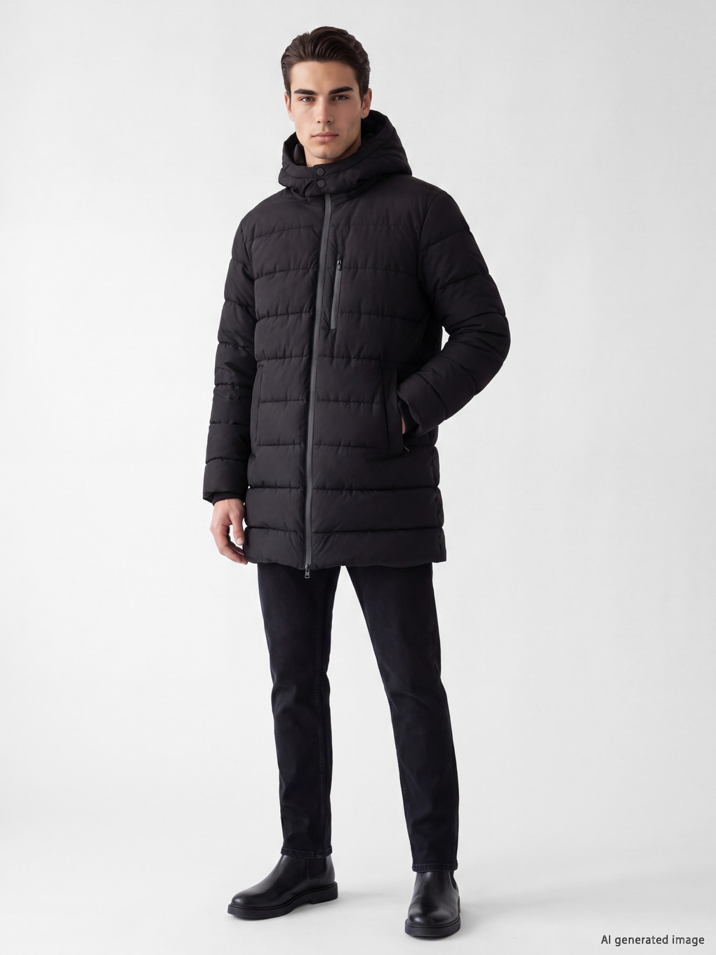 Siyah Regular Fit Kapüşonlu Erkek Mont-1