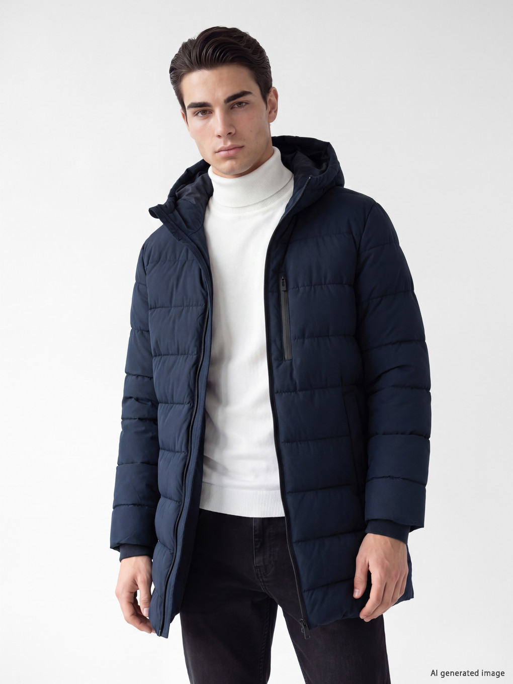 Lacivert Regular Fit Kapüşonlu Erkek Mont
