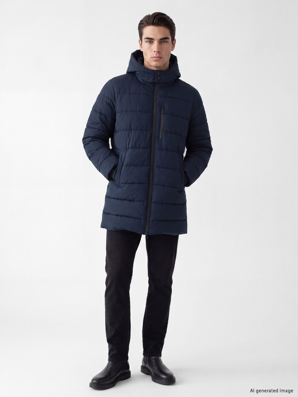 Lacivert Regular Fit Kapüşonlu Erkek Mont-1