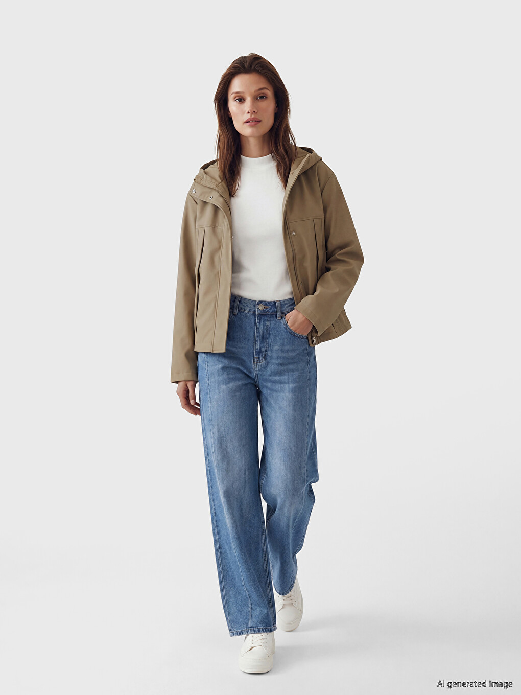 Haki Kapüşonlu Oversize Kadın Yağmurluk-1