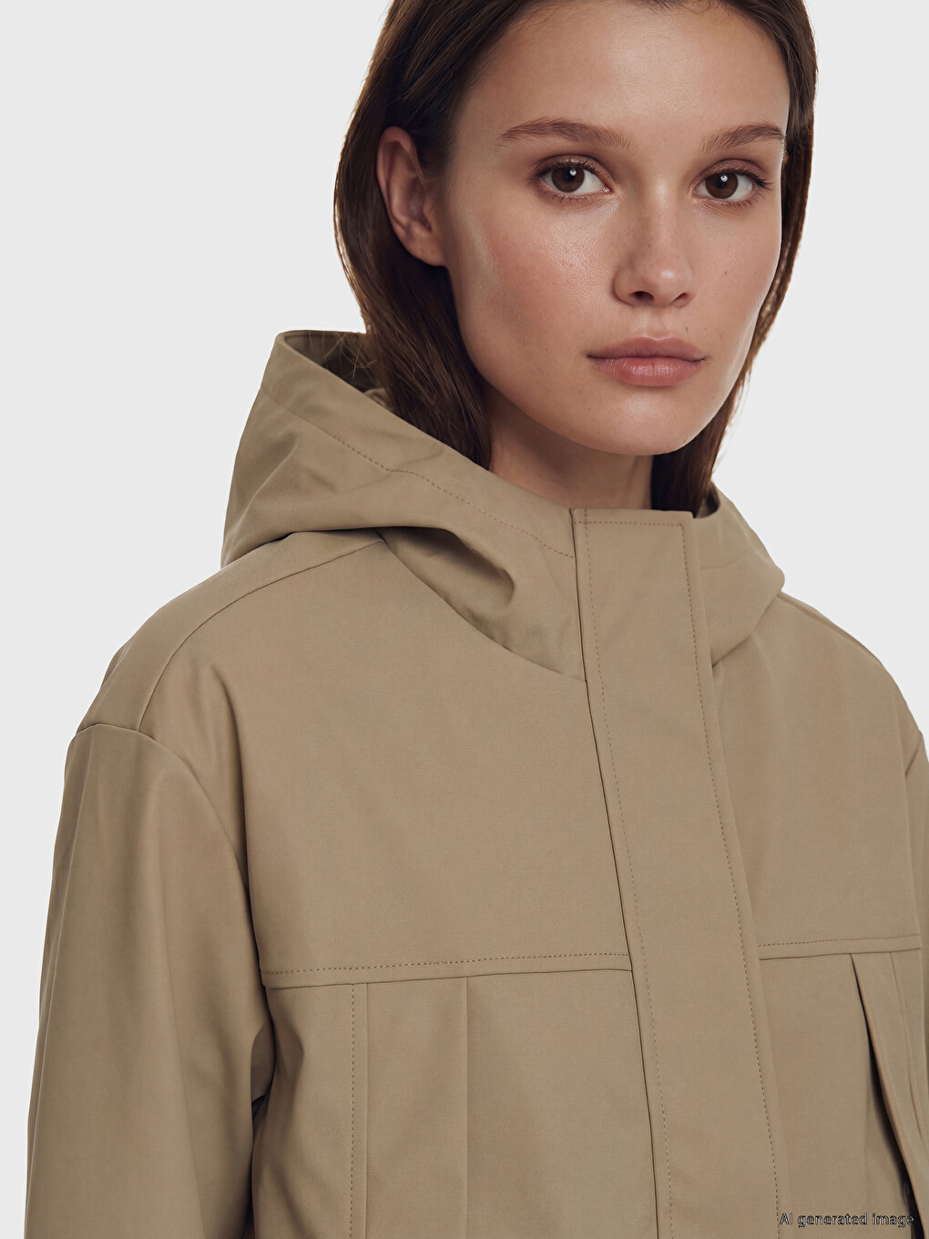 Haki Kapüşonlu Oversize Kadın Yağmurluk-2