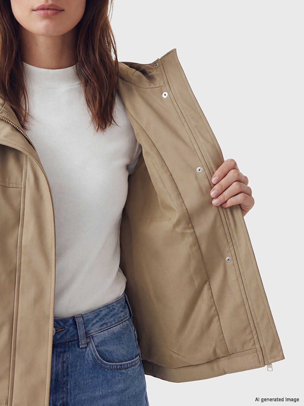 Haki Kapüşonlu Oversize Kadın Yağmurluk-3
