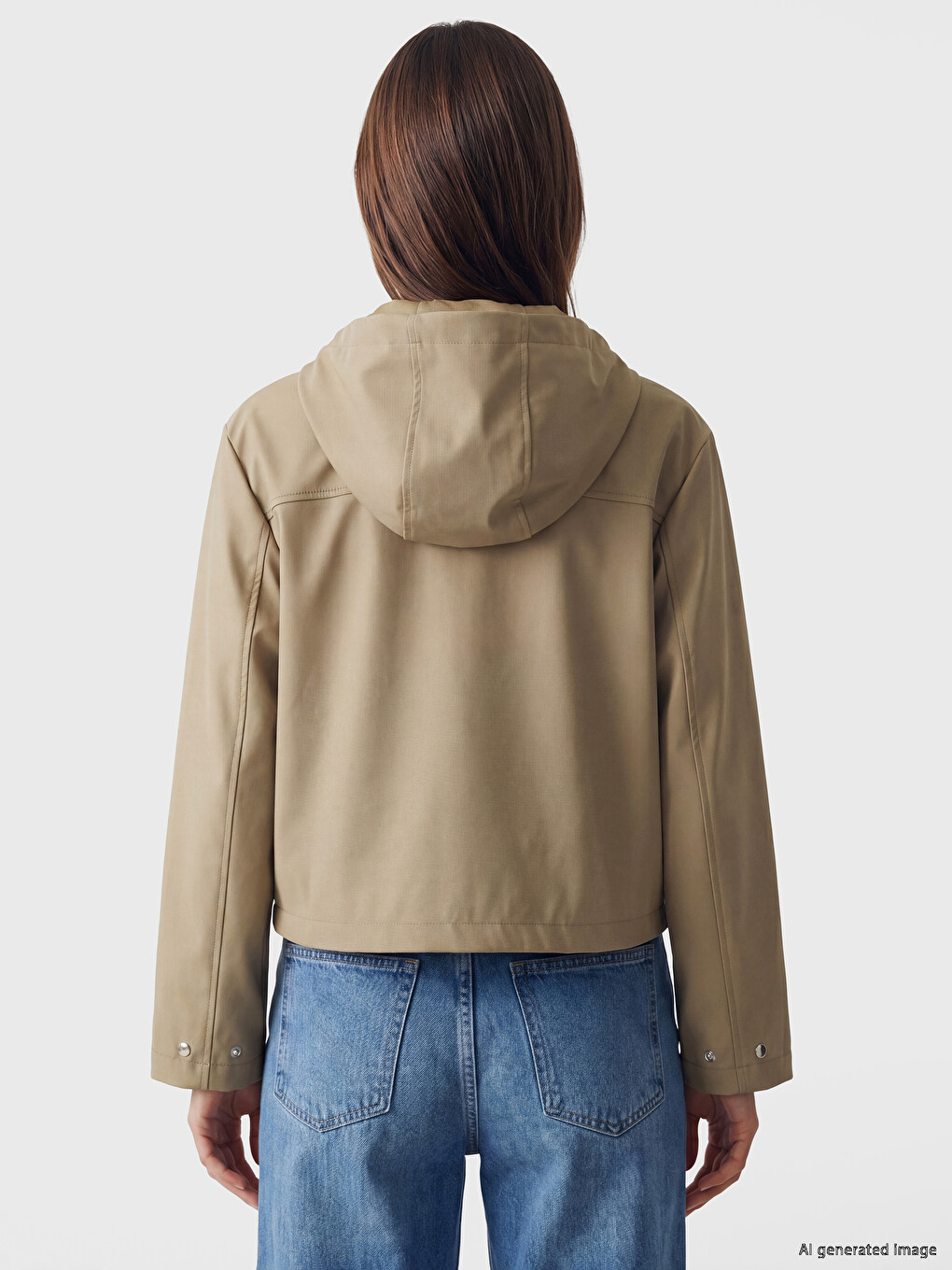 Haki Kapüşonlu Oversize Kadın Yağmurluk-4