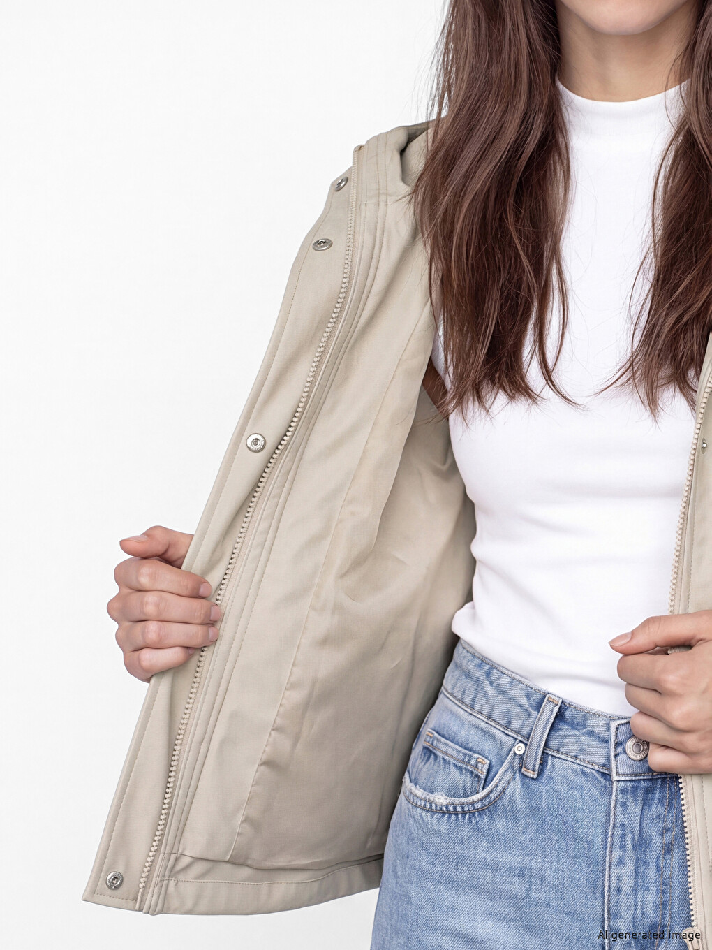 Bej Kapüşonlu Oversize Kadın Yağmurluk-3