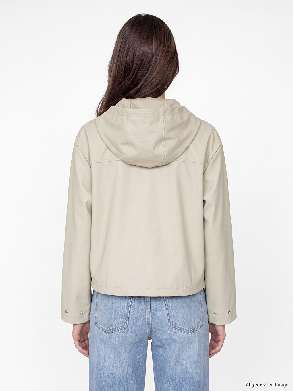Bej Kapüşonlu Oversize Kadın Yağmurluk-4