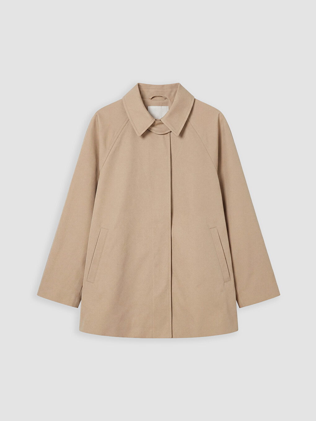 Bej Gömlek Yaka Oversize Kadın Trençkot-5