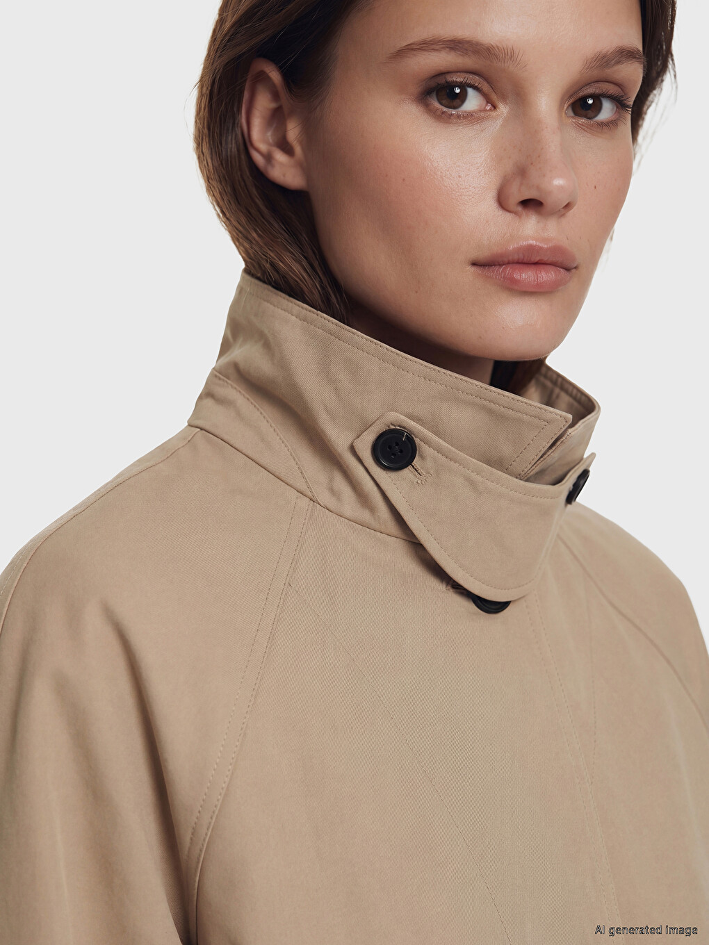Bej Gömlek Yaka Oversize Kadın Trençkot-2