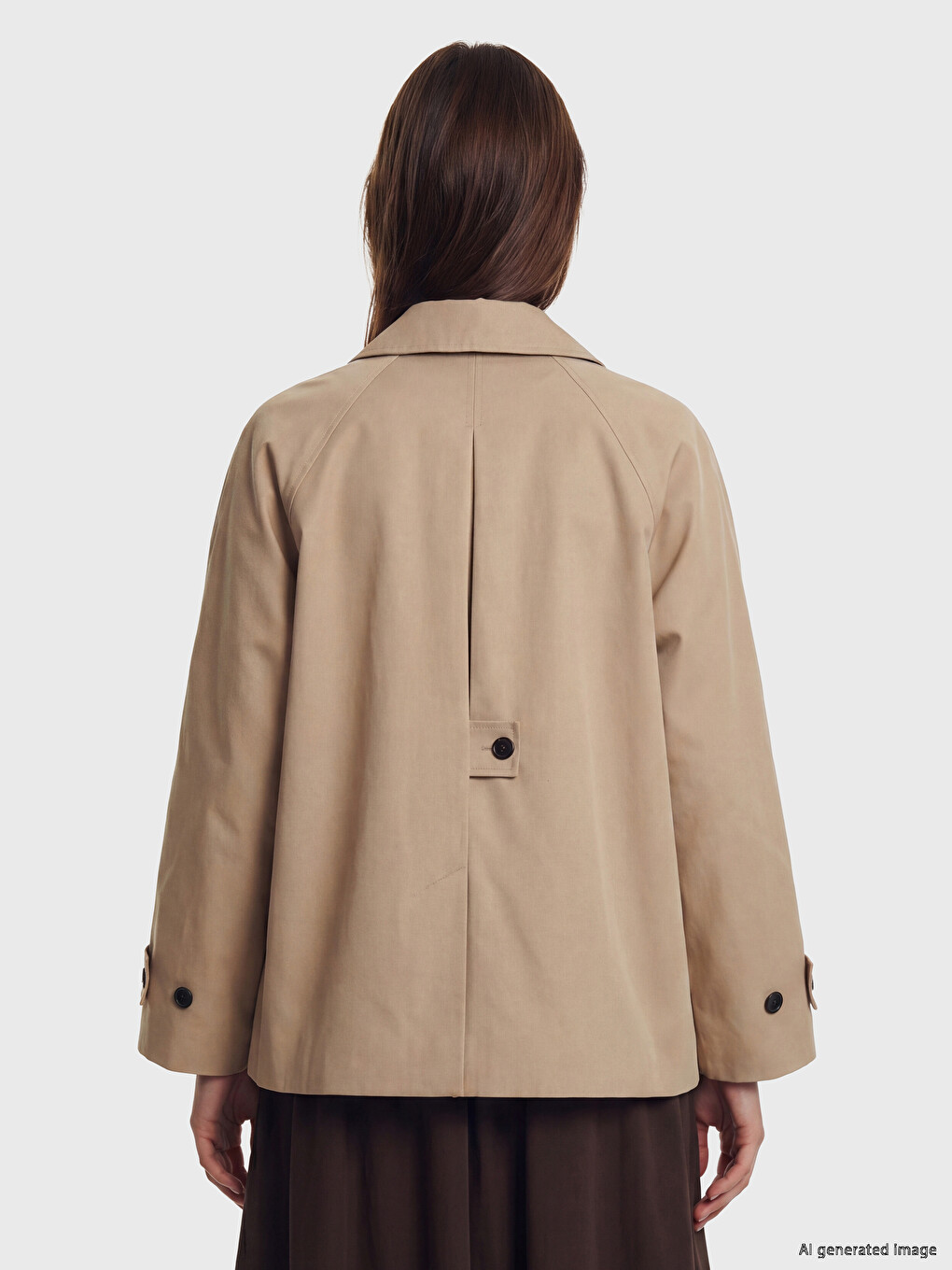 Bej Gömlek Yaka Oversize Kadın Trençkot-4
