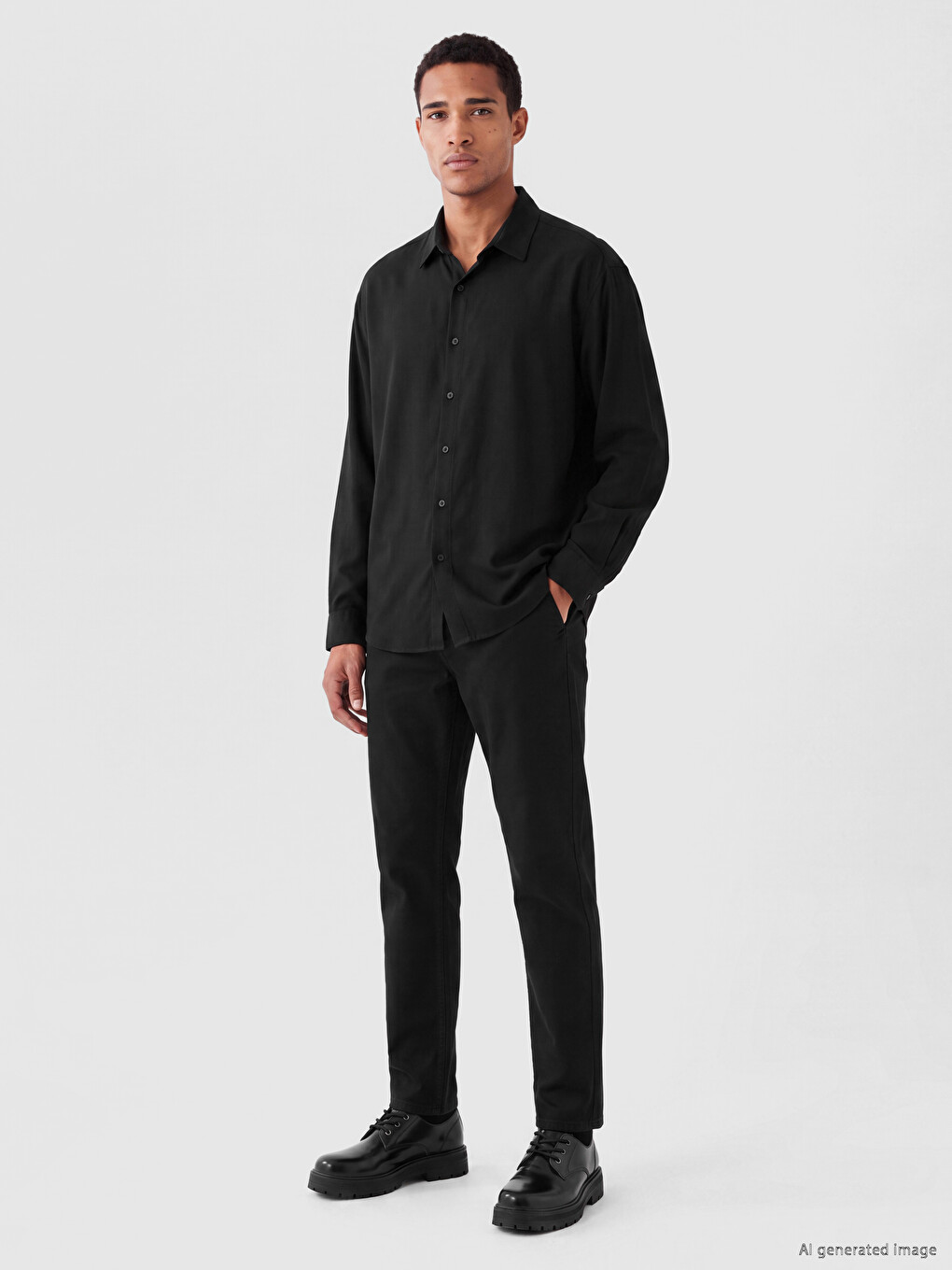 Siyah Regular Fit Armürlü Erkek Gömlek-1