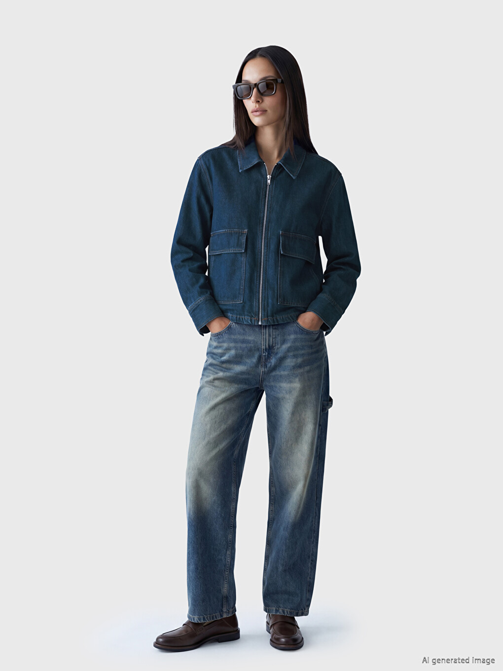 Shirt Collar Women's Jean Jacket-1