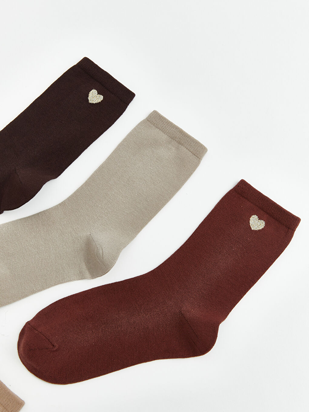 Kahverengi Kalp Nakışlı Kadın Soket Çorap 5'li-1