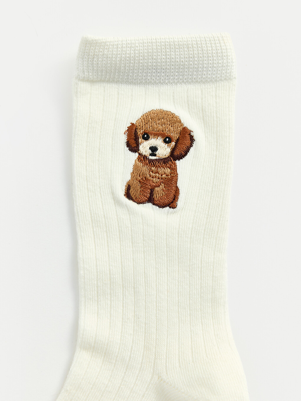 Ekru Köpek Nakışlı Kadın Soket Çorap 5'li-2