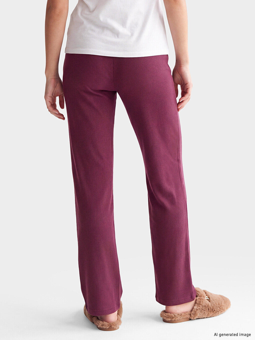 Bordo Beli Lastikli Geniş Paça Kadın Pijama Altı-3