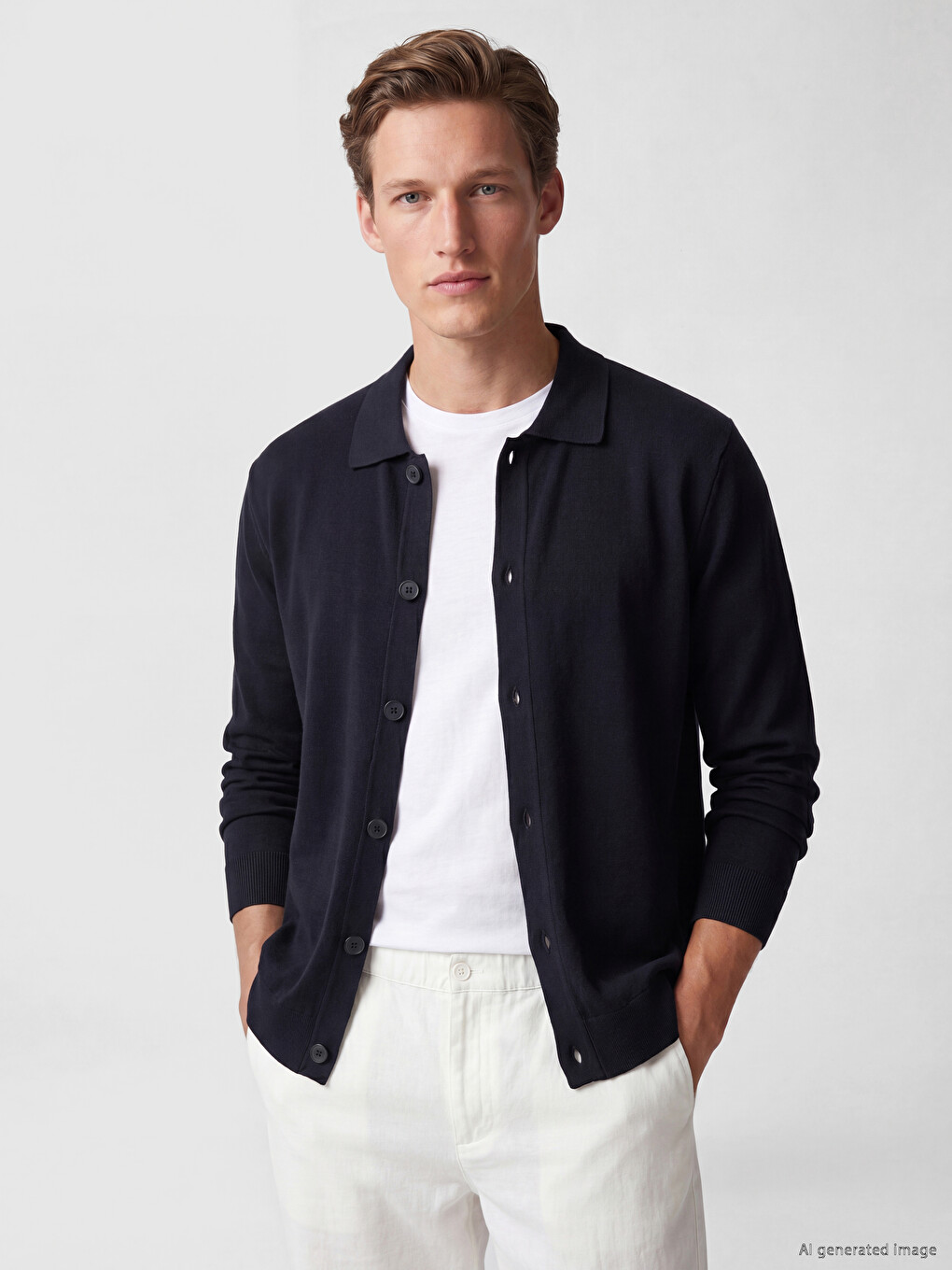 Regular Fit Polo Collar Men's Knitwear Cardigan