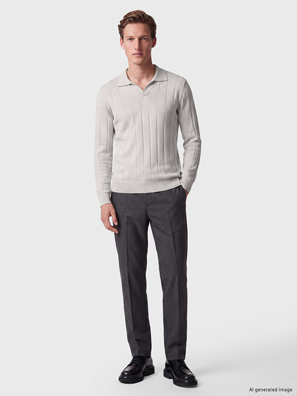 Gri Polo Yaka Soft Touch Erkek Triko Kazak-1