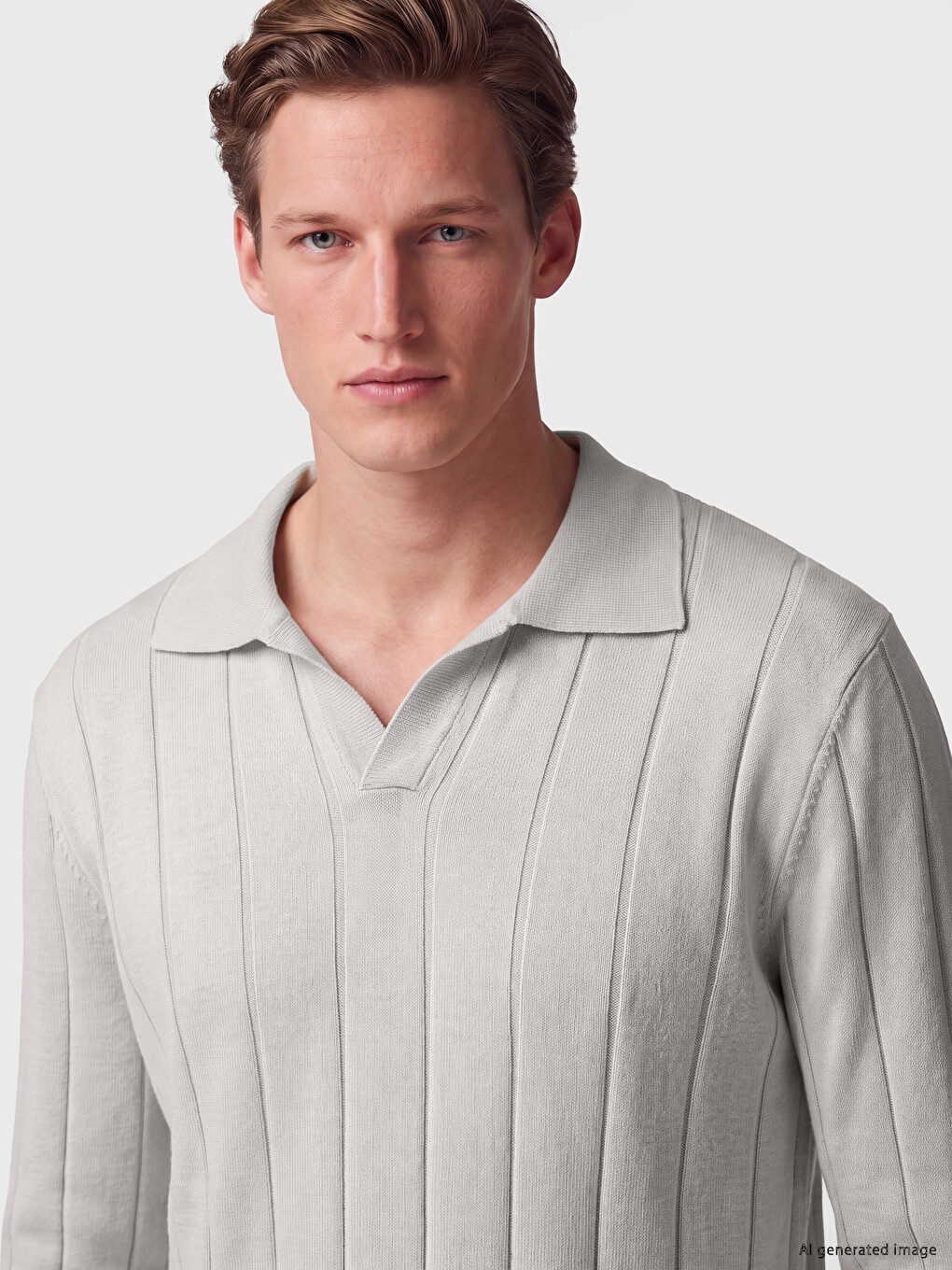 Gri Polo Yaka Soft Touch Erkek Triko Kazak-2