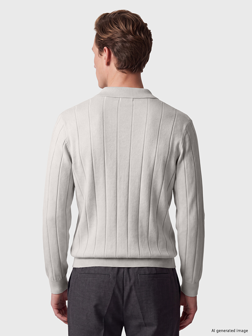 Gri Polo Yaka Soft Touch Erkek Triko Kazak-3