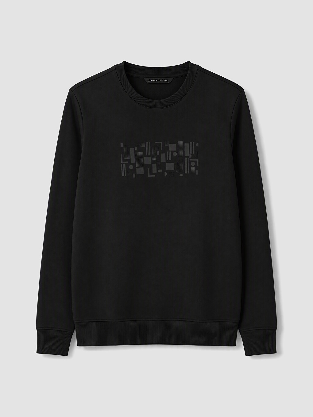 Siyah Bisiklet Yaka Baskılı Erkek Sweatshirt