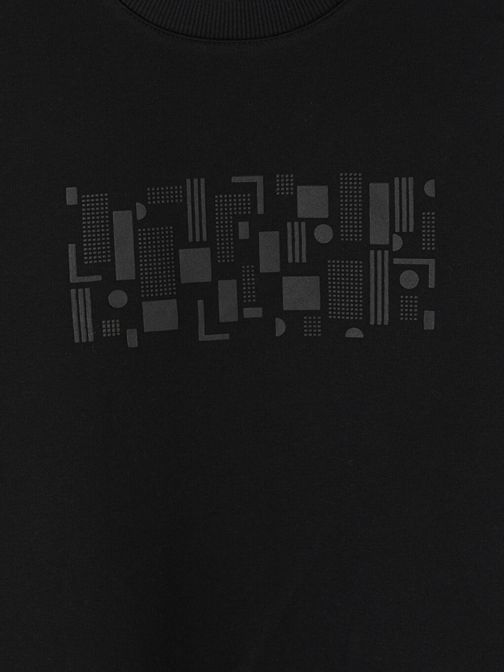 Siyah Bisiklet Yaka Baskılı Erkek Sweatshirt-1