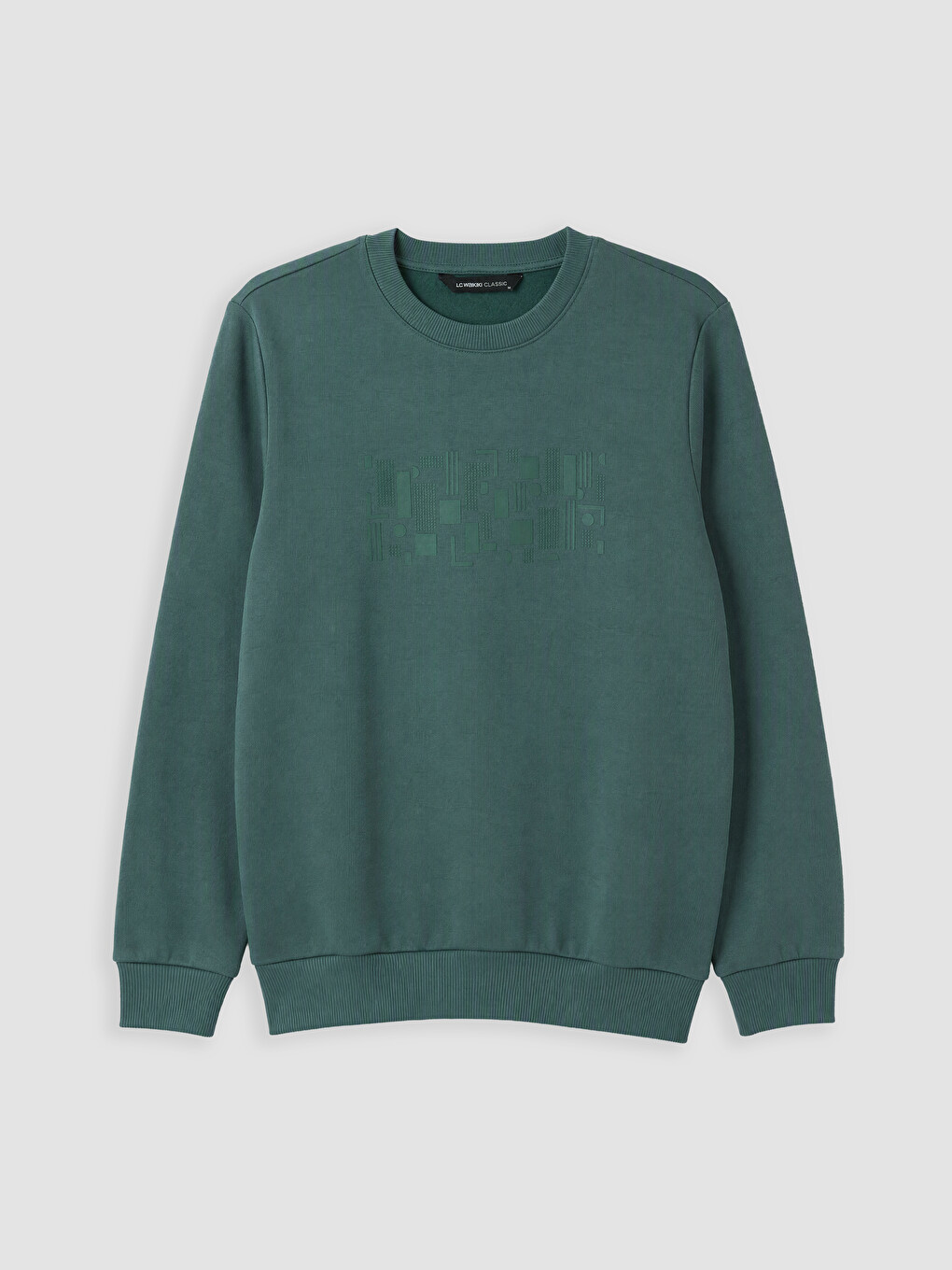 Yeşil Bisiklet Yaka Baskılı Erkek Kalın Sweatshirt